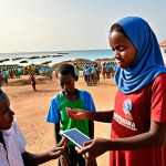 **Prompt 1: Somalia's Resilient Future**
    A vibrant and optimistic scene portraying Somalia's transformation. In the foreground, resilient young Somali men and women are actively engaged in nation-building: one group is collaboratively constructing a modern building, symbolizing infrastructure development and progress, while another shows bright-faced students learning with tablets in a well-lit, new classroom, representing education and technological advancement. A bustling local market or a vibrant fishing village in the mid-ground illustrates economic revival and self-sufficiency. In the distance, hints of international cooperation blend seamlessly into a peaceful, thriving landscape with clear skies and a rising sun, symbolizing hope and a new era. Soft, warm lighting, high detail, realistic, cinematic.