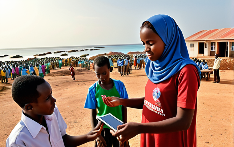 **Prompt 1: Somalia's Resilient Future**
    A vibrant and optimistic scene portraying Somalia's transformation. In the foreground, resilient young Somali men and women are actively engaged in nation-building: one group is collaboratively constructing a modern building, symbolizing infrastructure development and progress, while another shows bright-faced students learning with tablets in a well-lit, new classroom, representing education and technological advancement. A bustling local market or a vibrant fishing village in the mid-ground illustrates economic revival and self-sufficiency. In the distance, hints of international cooperation blend seamlessly into a peaceful, thriving landscape with clear skies and a rising sun, symbolizing hope and a new era. Soft, warm lighting, high detail, realistic, cinematic.
